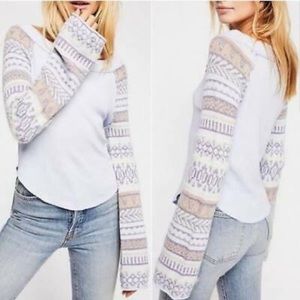 Free People Fairgrounds Thermal Knit Stripe Sweater bell long sleeves  size M
